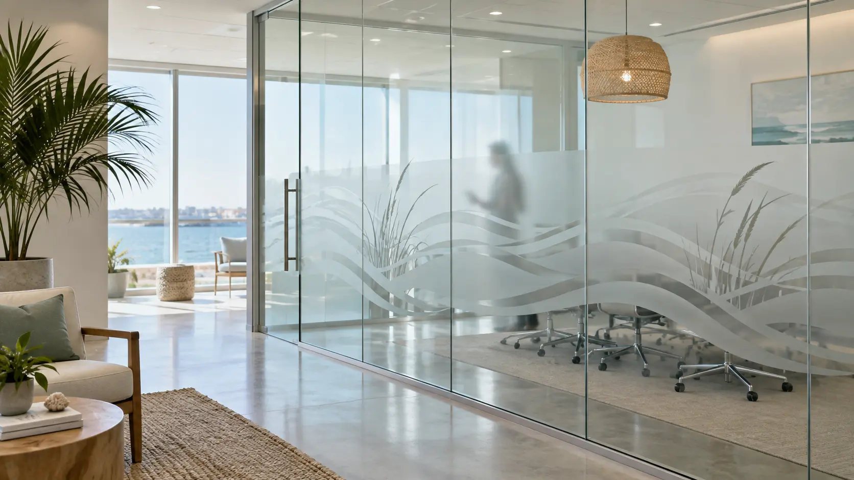 Decorative privacy film on Pensacola office glass
